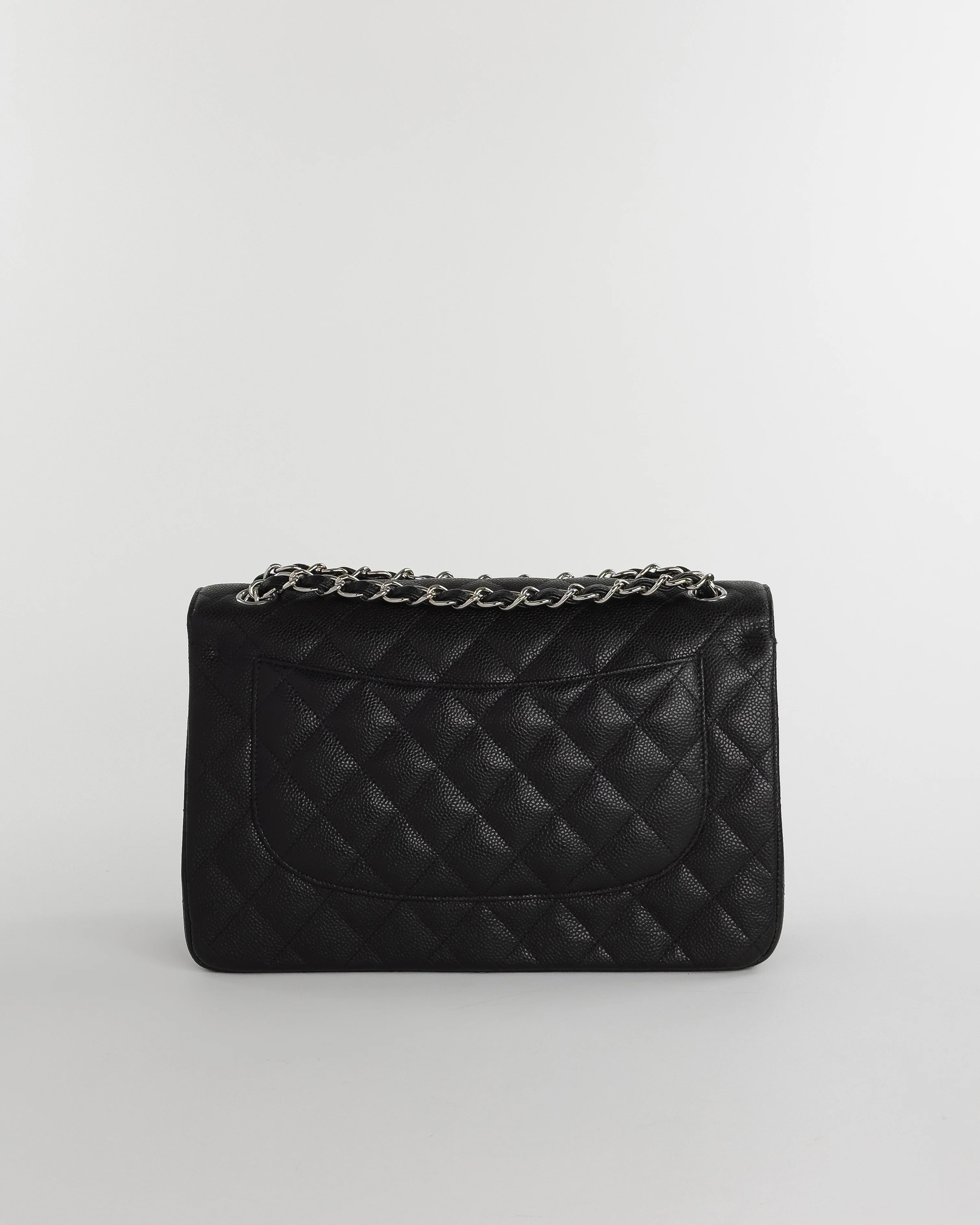 Large Caviar Skin Chain Double Flap Matelasse Shoulder Bag Black - Image 5