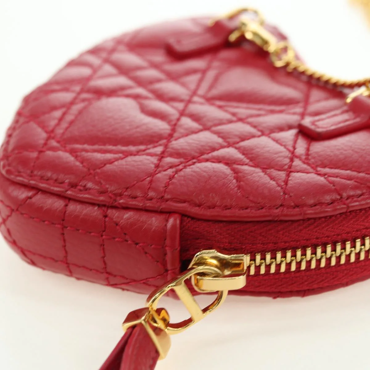 Cannage Caro Chain Shoulder Bag Leather Red Gold - Image 15