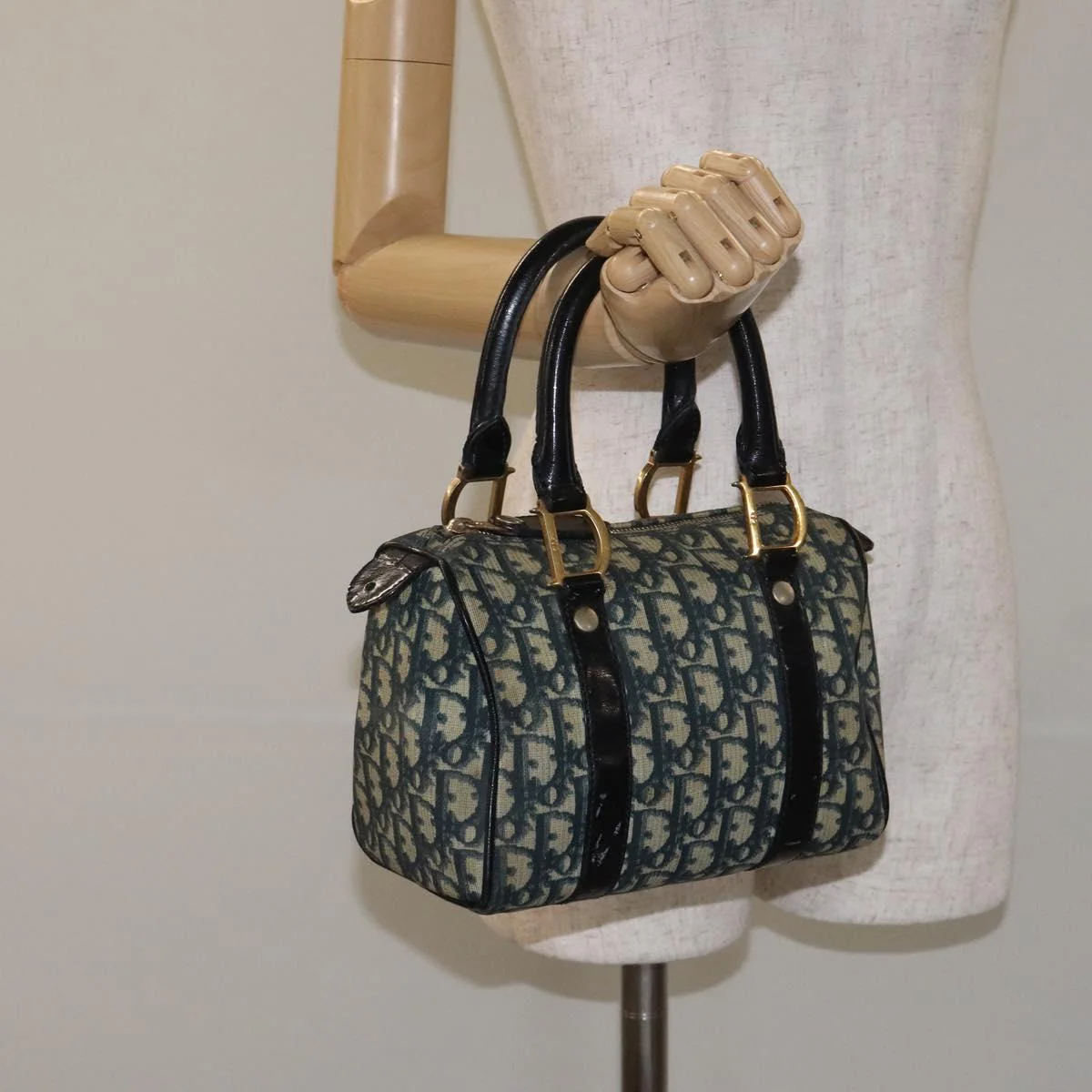 Trotter Canvas Hand Bag PVC Navy Gold - Image 22