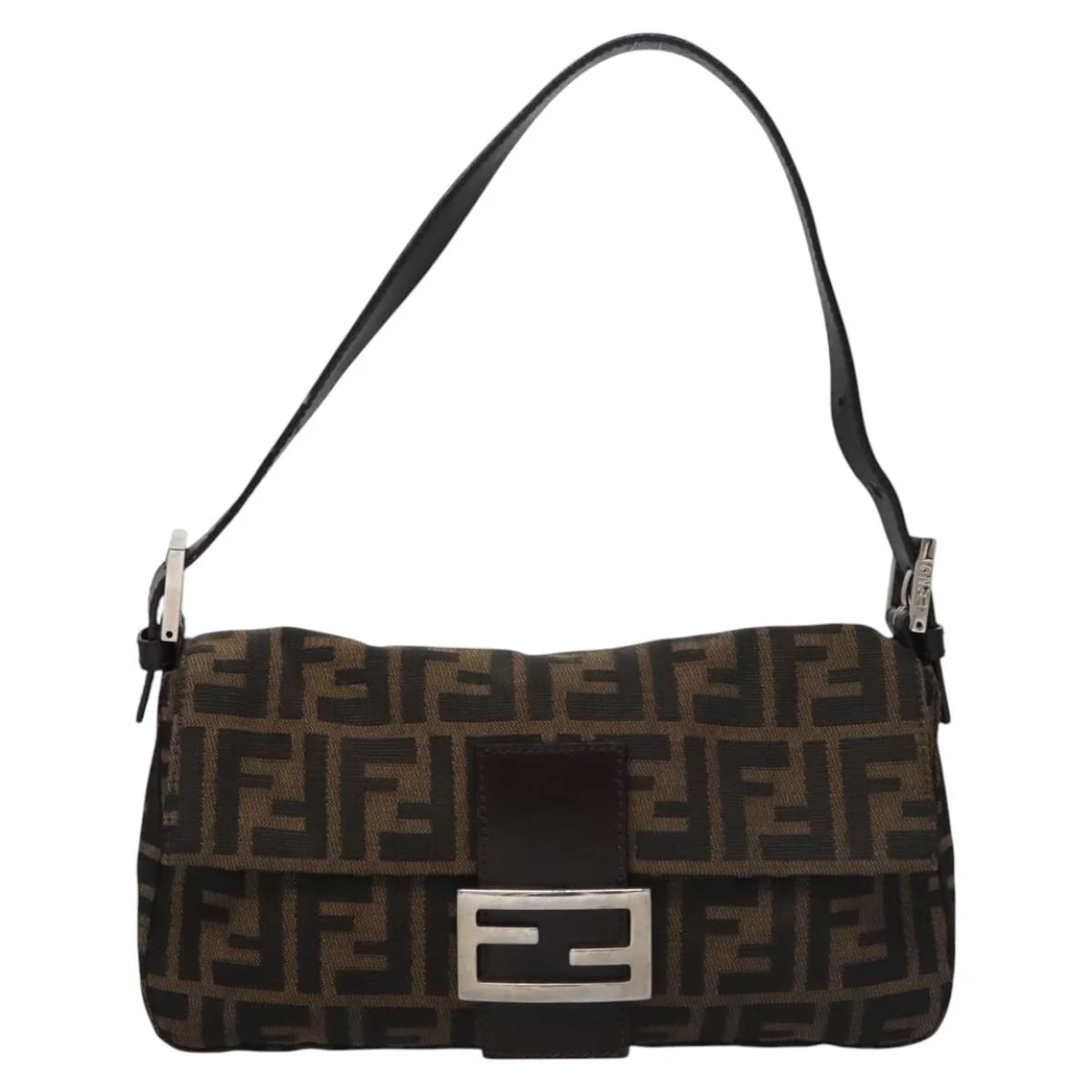 Zucca Canvas Mamma Baguette Shoulder Bag Brown Black Silver - Image 3