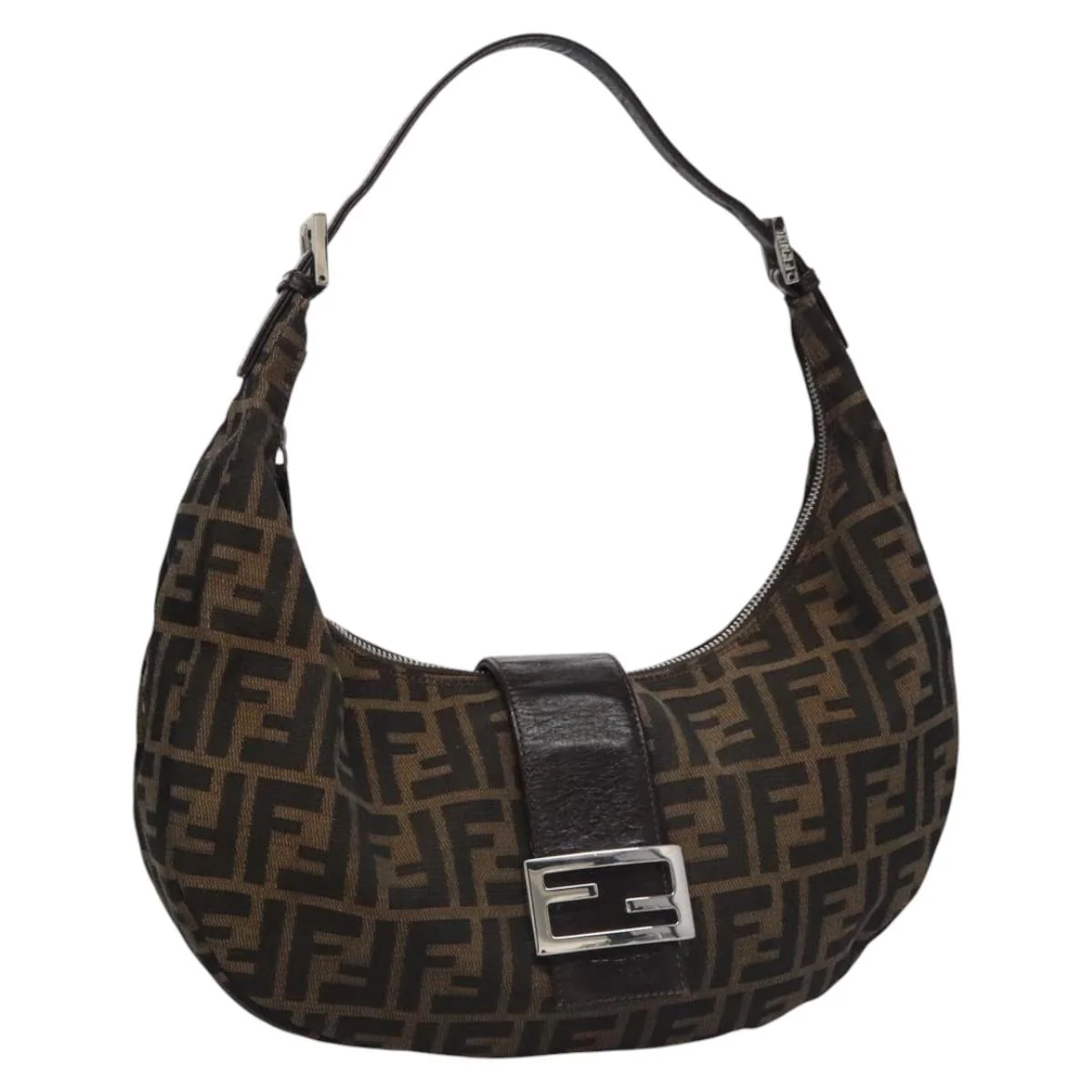 Zucca Canvas Shoulder Bag Brown Black Silver - Image 2