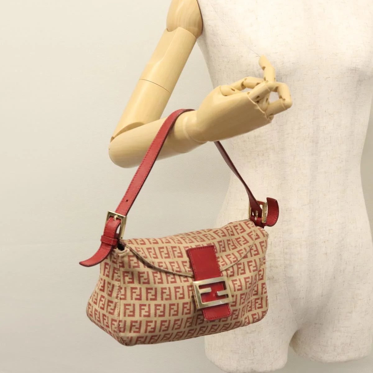 Zucchino Canvas Mamma Baguette Shoulder Bag Beige Red - Image 28