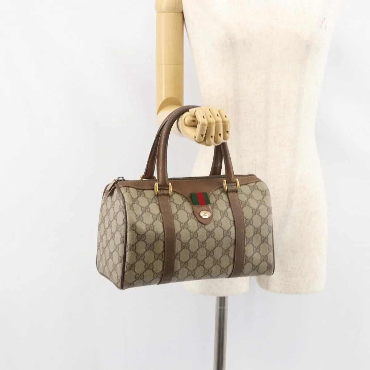 GG Supreme Sherry Line Hand Bag PVC Beige Gold - Image 25