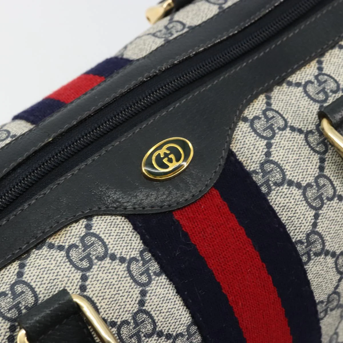 GG Supreme Sherry Line Hand Bag PVC Navy Gold - Image 15
