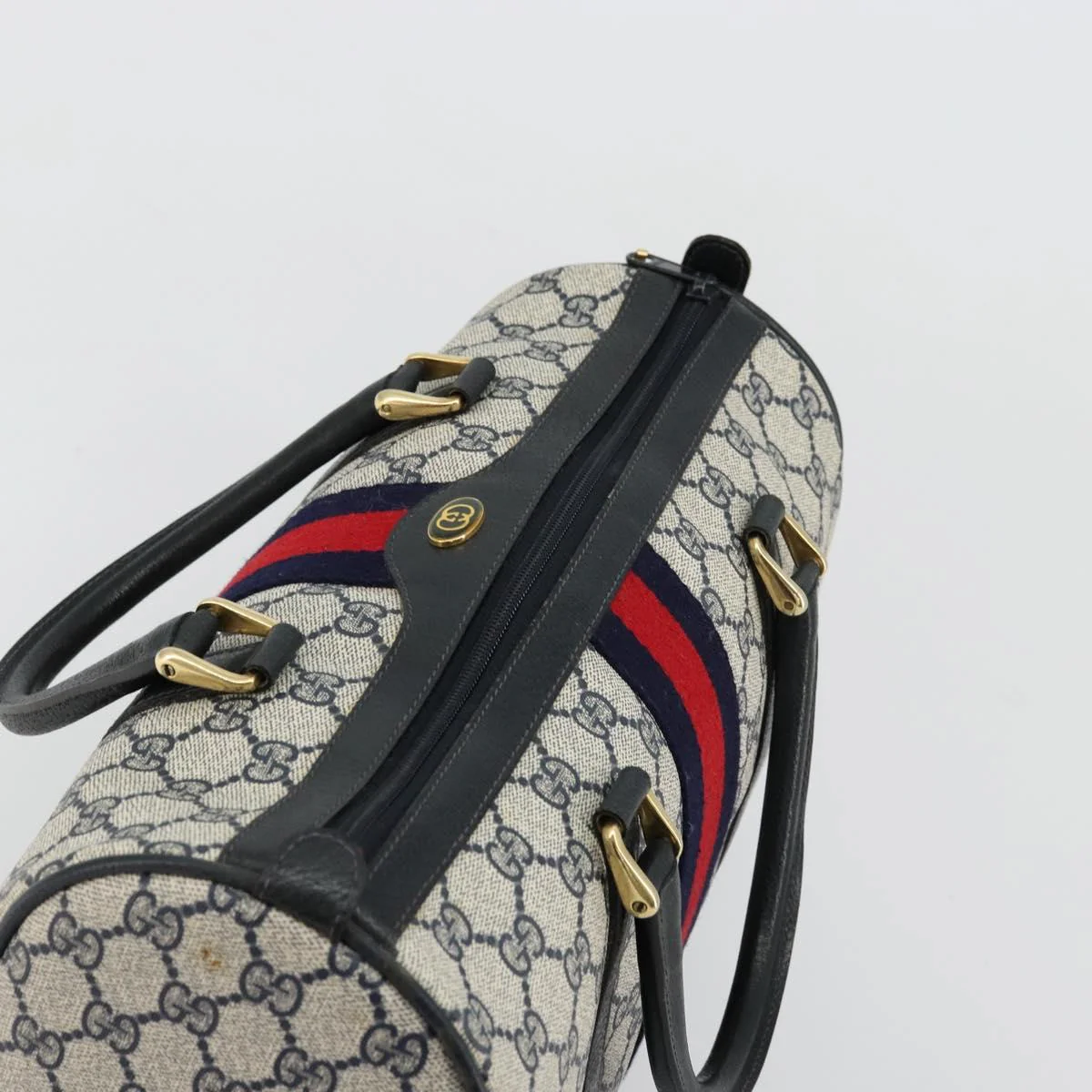 GG Supreme Sherry Line Hand Bag PVC Navy Gold - Image 7