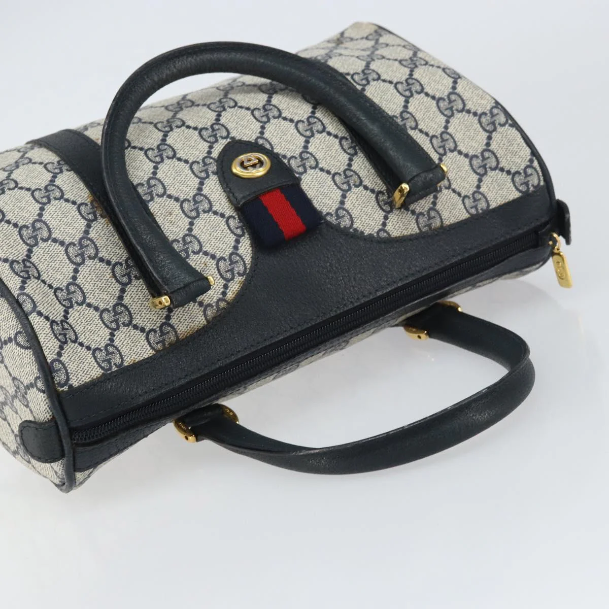 GG Supreme Sherry Line Hand Bag PVC Navy Gold Red - Image 7