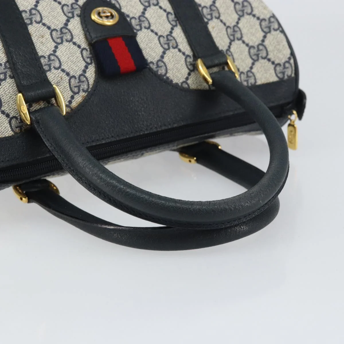 GG Supreme Sherry Line Hand Bag PVC Navy Gold Red - Image 8