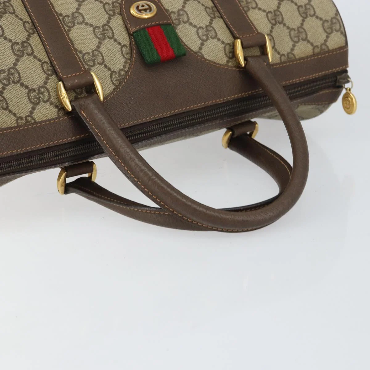 GG Supreme Web Sherry Line Boston Bag PVC Beige Gold - Image 8