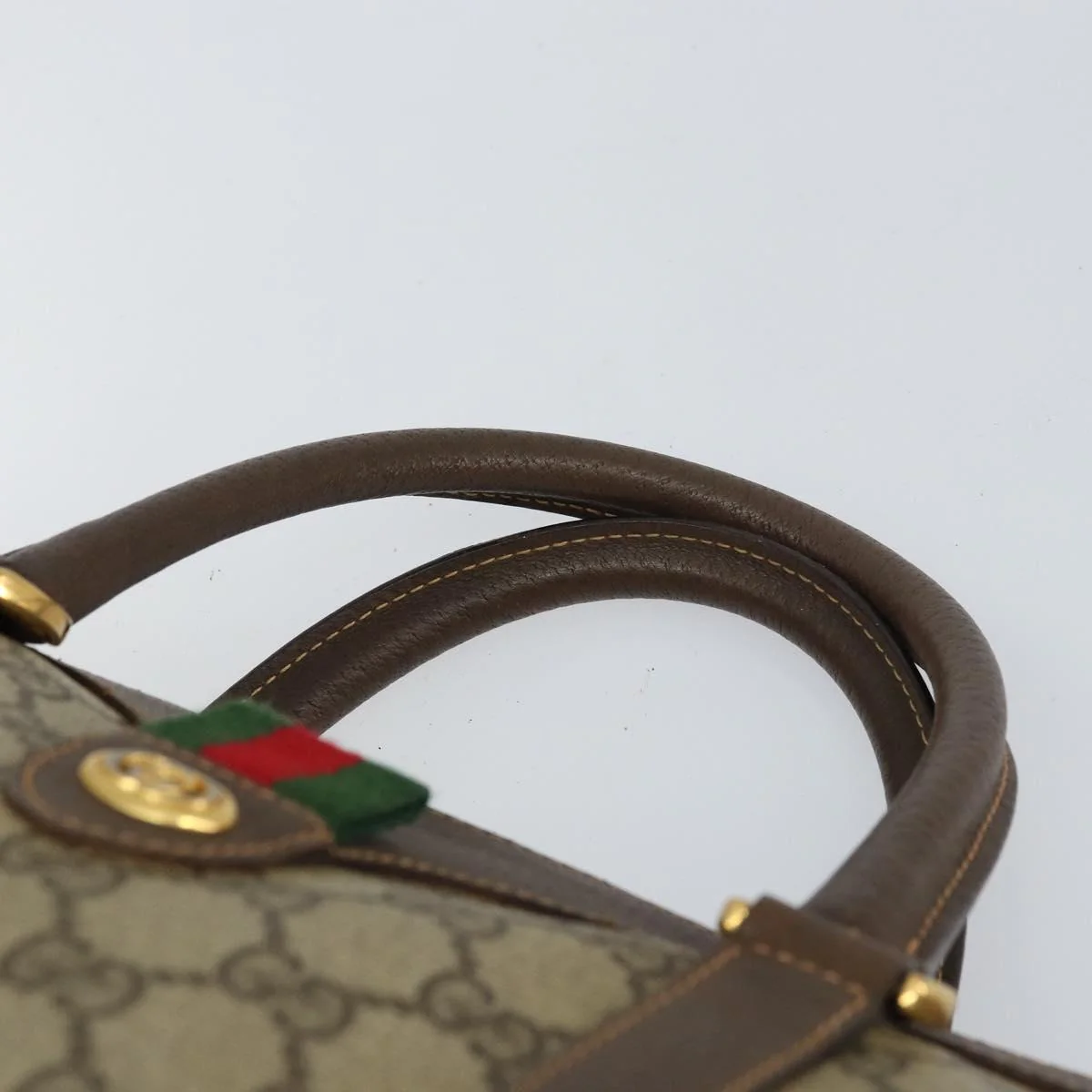GG Supreme Web Sherry Line Boston Bag PVC Beige Gold - Image 9
