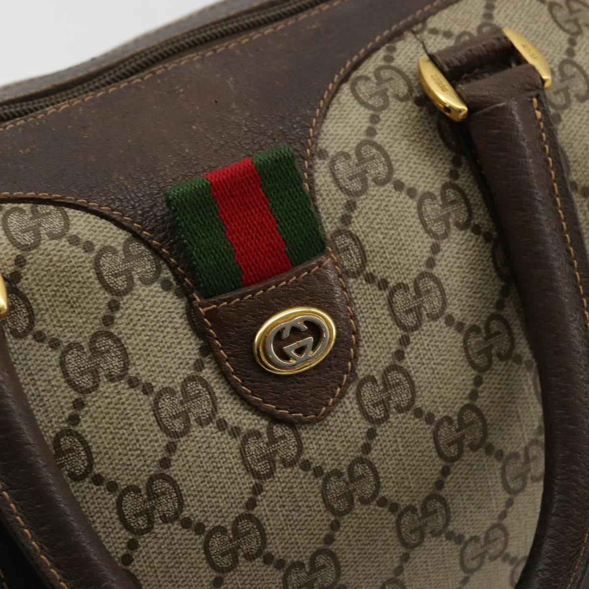 GG Supreme Web Sherry Line Hand Bag PVC Beige Gold - Image 15