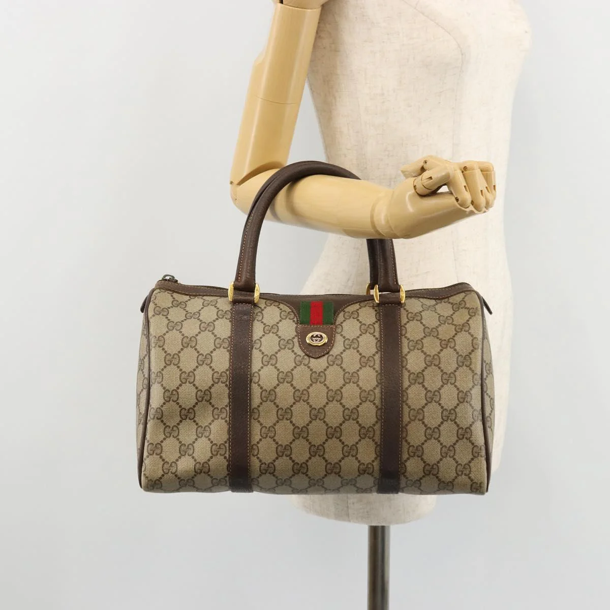GG Supreme Web Sherry Line Hand Bag PVC Beige Gold - Image 24