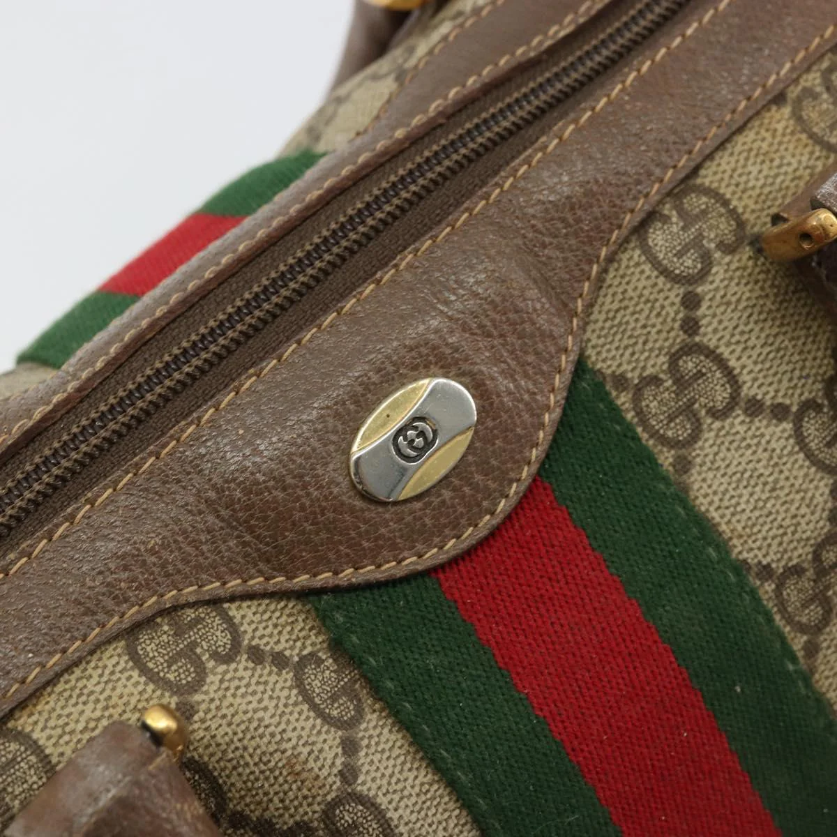 GG Supreme Web Sherry Line Hand Bag PVC Beige Gold - Image 15