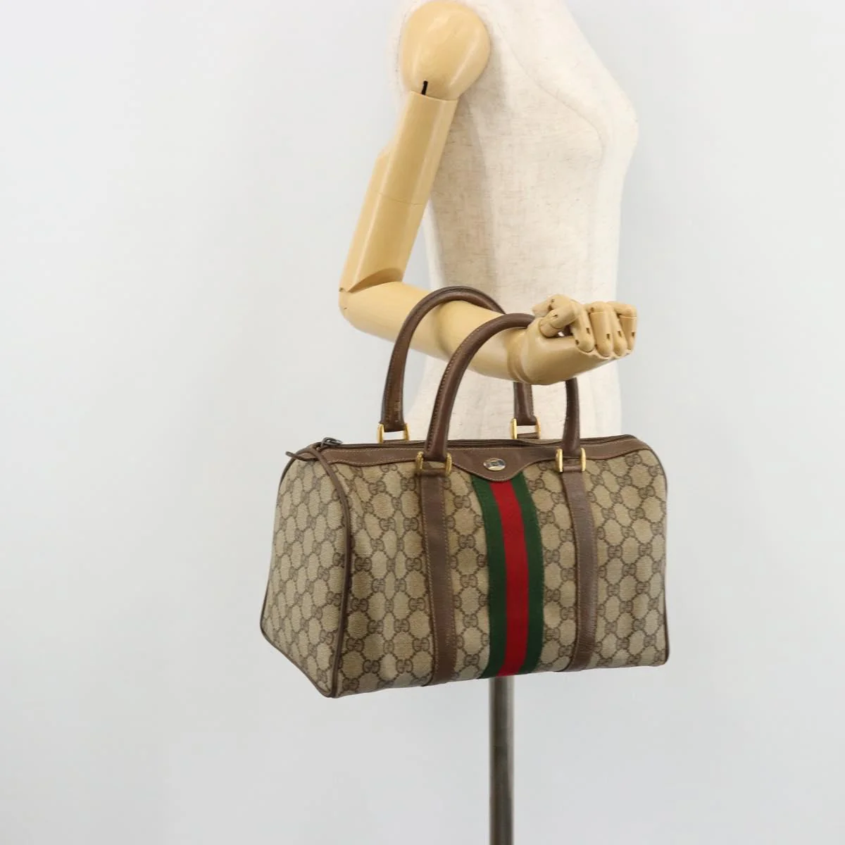 GG Supreme Web Sherry Line Hand Bag PVC Beige Gold - Image 24