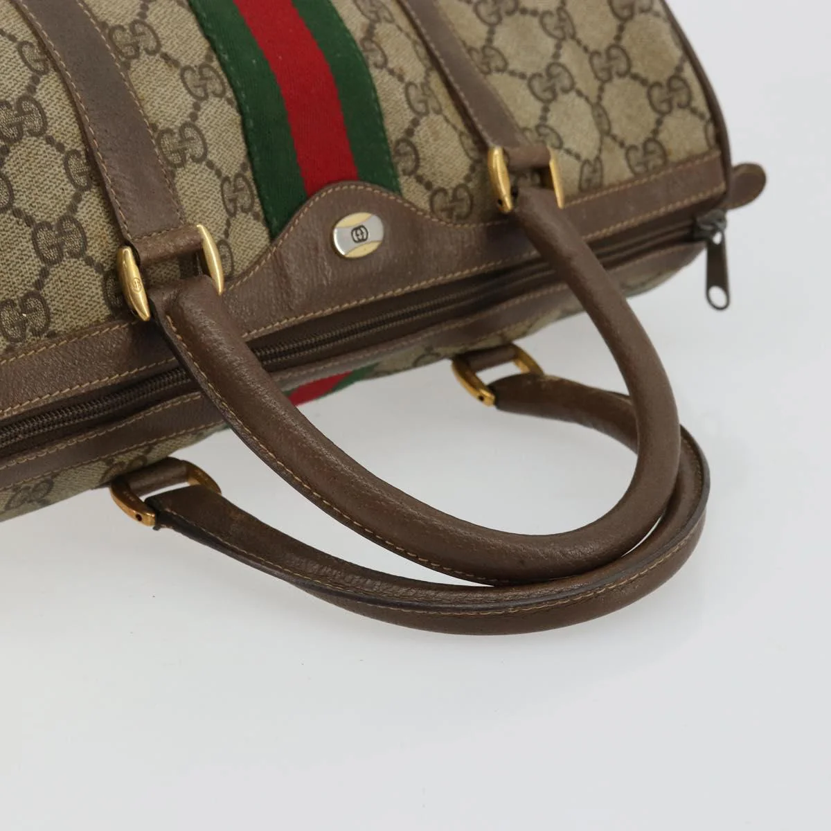GG Supreme Web Sherry Line Hand Bag PVC Beige Gold - Image 8