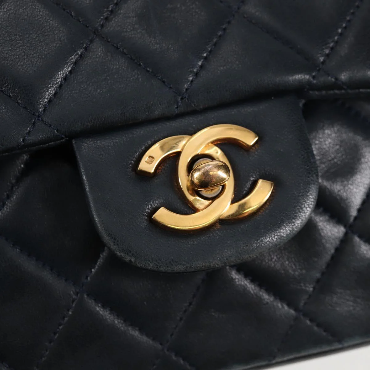Matelasse 25 Double Flap Chain Bag Lamb Skin Navy Gold CC - Image 14