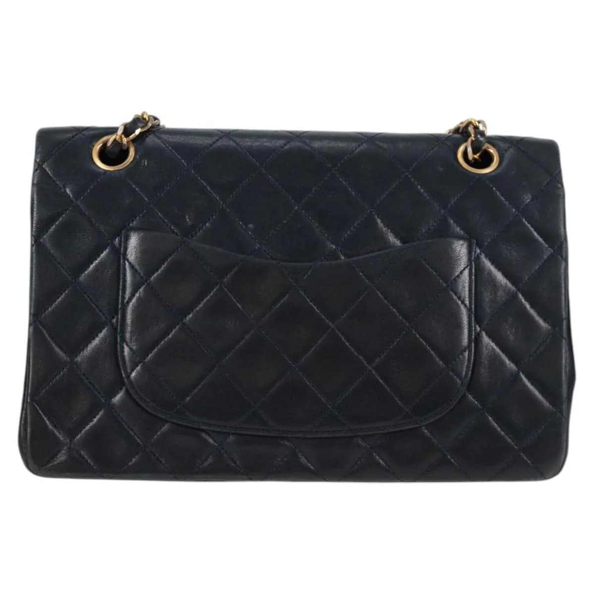 Matelasse 25 Double Flap Chain Bag Lamb Skin Navy Gold CC - Image 4