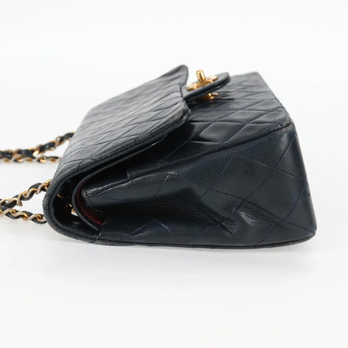 Matelasse 25 Double Flap Chain Bag Lamb Skin Navy Gold CC - Image 5