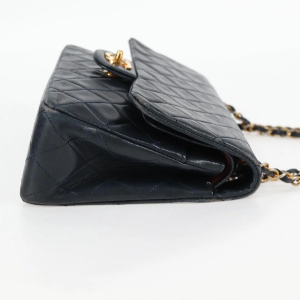 Matelasse 25 Double Flap Chain Bag Lamb Skin Navy Gold CC - Image 6