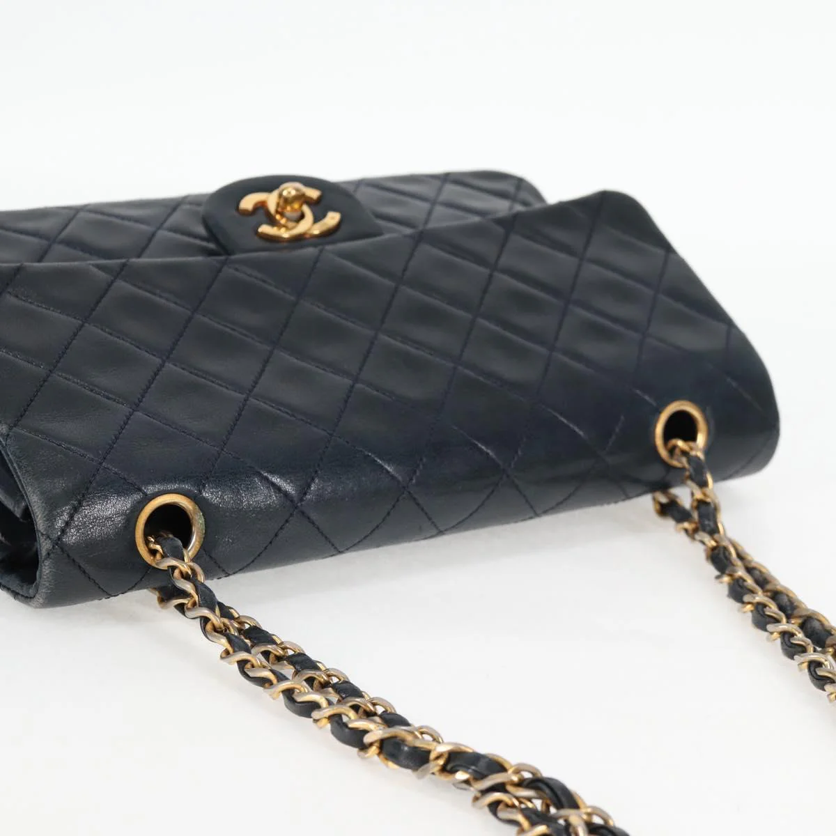 Matelasse 25 Double Flap Chain Bag Lamb Skin Navy Gold CC - Image 7